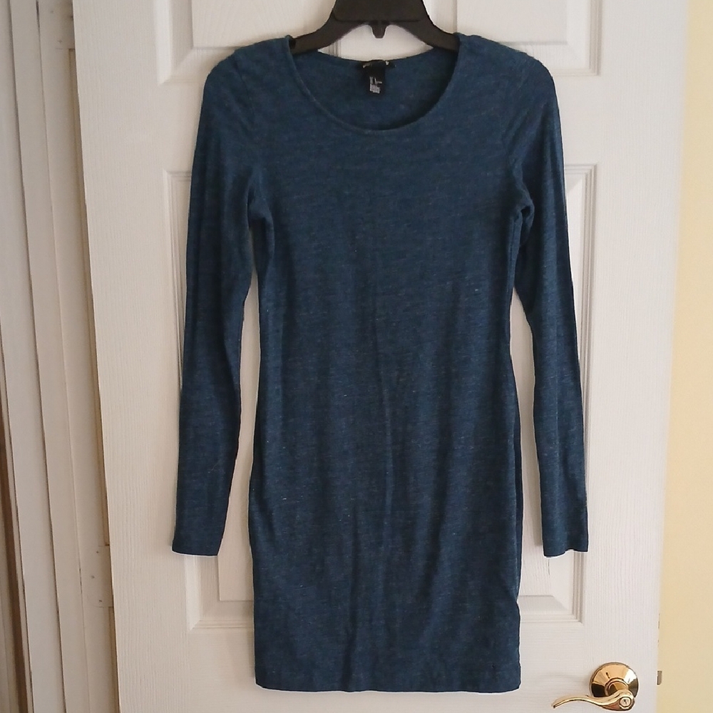 H&M Long Sleeve Ruched Teal Dress Women's Small